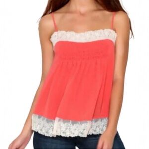 $98 Willow & Clay Circled in Lace Cami Top Large Orange Smocked Lace Tank Lined